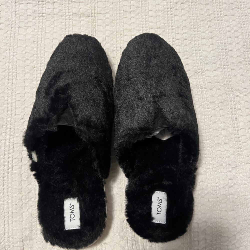 TOMS Black Faux Fur Alpargata Mules